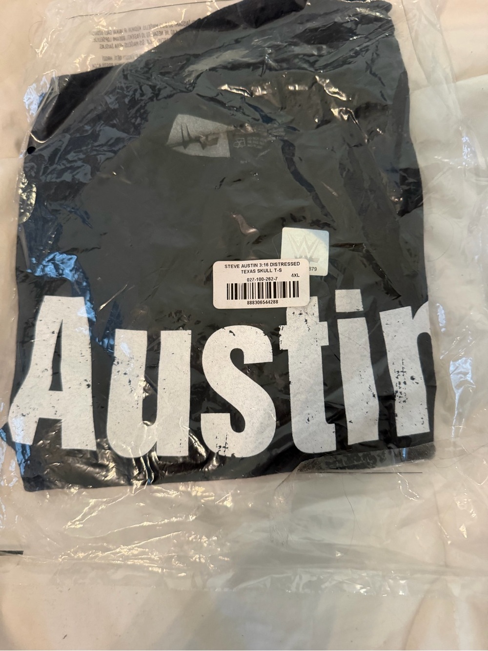 WWE Black Tee with White Distressed Print